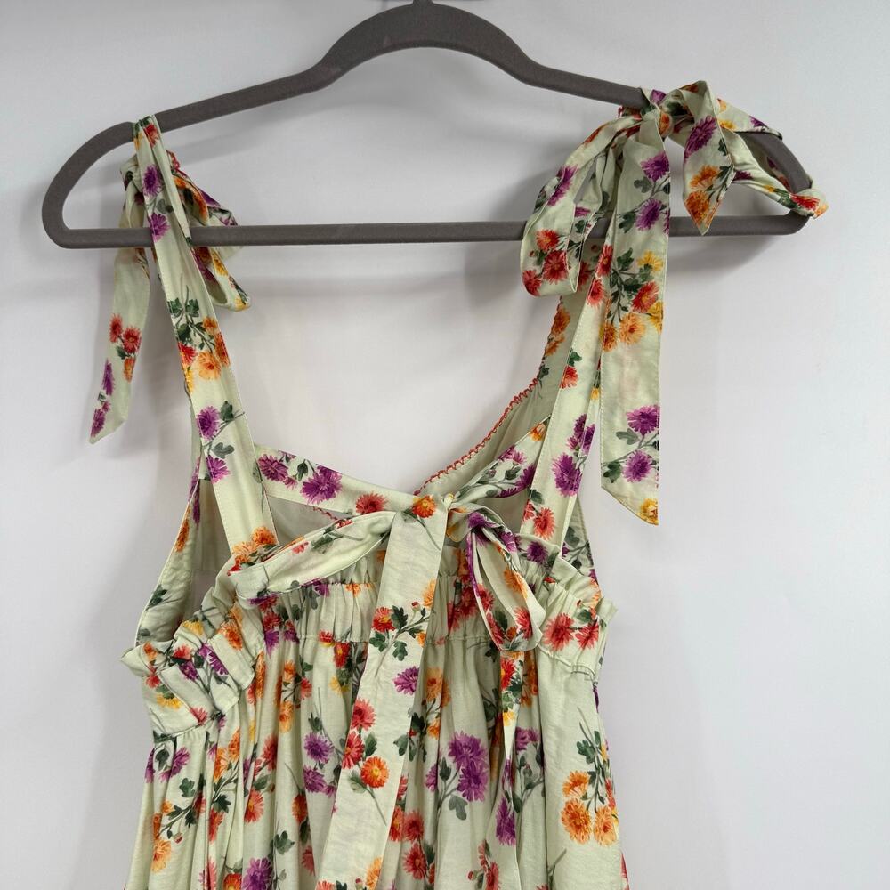 Mable Floral Tie Strap Maxi Dress Womens Small Green Open Back Cottagecore Boho - Picture 6 of 9